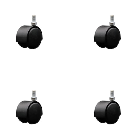Service Caster 2'' Black Metal Hood Twin Wheel Caster Nylon Wheels 3/8 Thread Stem , 4PK SCC-TS02S50D-NYS-FB-381634-4